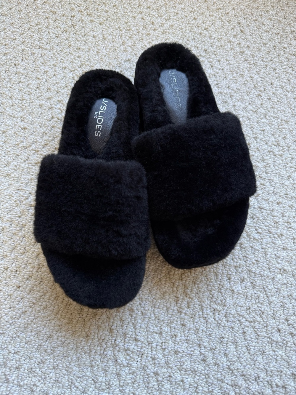 J/Slides Black Shearling Wool Platform Slippers size 9